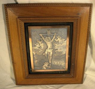 Old French Framed Engraved Plaque Of Christ Of The Angels