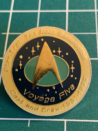 Star Trek: The Next Generation Voyage Five Cast And Crew Logo Metal Pin
