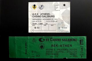 Ticket Aek Fc - Casino Salzburg 1994 C.  L.  (both Tickets)