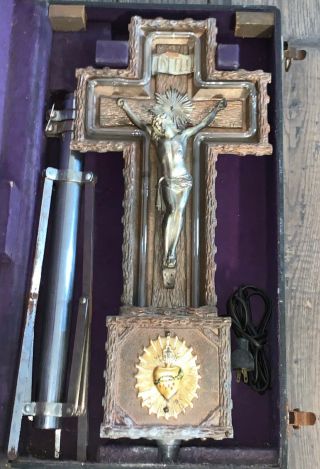 1930 ' s Funeral Standing RED Neon Crucifix Ornate Casket Electric Cross Case 3