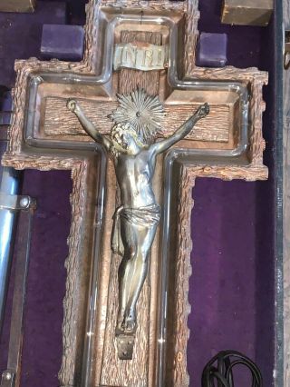 1930 ' s Funeral Standing RED Neon Crucifix Ornate Casket Electric Cross Case 4
