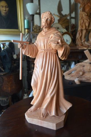 Hand Carved Wood Saint Francis Of Assisi Catholic Religious Statue Sculpture 19