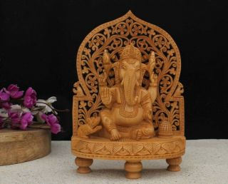 Wooden Hindu God Lord Ganesha Idol Sculpture Statue Home Decor Deity Gift Figure