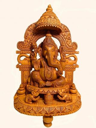 Large Ganesha Idol Wooden Hindu God Ganesh Statue For Home Office Handmade Gift