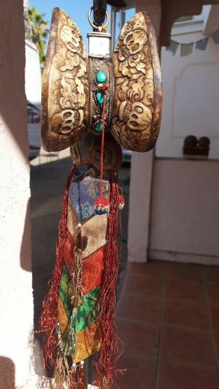 Tibetan vintage monkey kapala damaru drum,  (authentic kapala,  not resin) 3