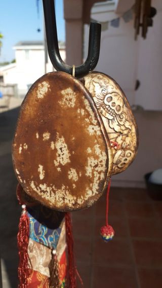 Tibetan vintage monkey kapala damaru drum,  (authentic kapala,  not resin) 6