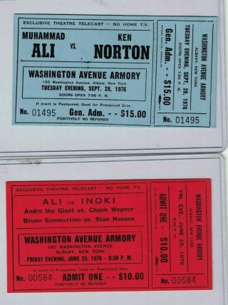 1976 Muhammad Ali 2 (two) Full Tickets To Closed Circuit Tv Bouts - Norton,  Inoki