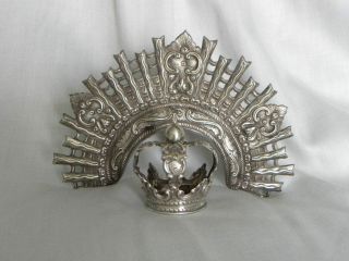 19th C.  Spanish Colonial Silver Santos Crown Couronne Corona Vierge W/halo Set