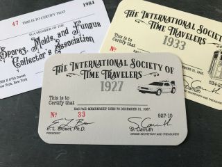 Society Of Time Travelers Membership Card 1927 - Back To The Future Delorean