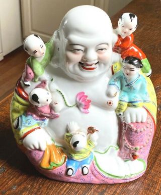 Antique Vintage Chinese Porcelain Happy Laughing Buddha Children Statue
