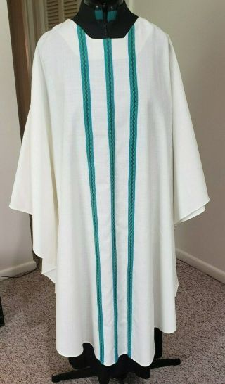Vintage Liturgical Clergy Chasuble Vestment White W/woven Design Gaspard Canada
