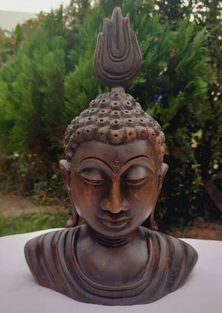 Wooden Buddha Head Statue 100 Hand Made 14 Inches For Indoor Outdoor