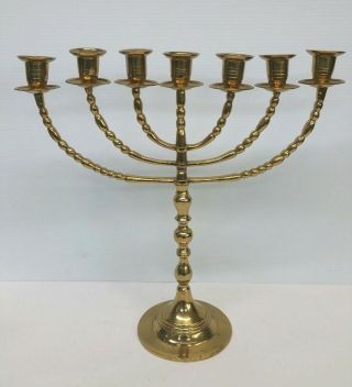 Vintage Hanukkah Brass Large Menorah Judaism 7 Branches 14 3/4  Height
