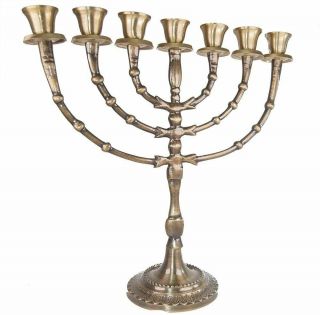 7 Branches Brass Copper Menorah Menorh Antique 12 " Inches 30cm Hight From Israel