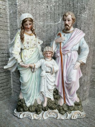 Porcelain Bisque Chalkware Holy Family Saint Joseph Mary Child Jesus Statue