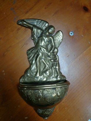 Antique/vintage Brass Guardian Angel W/child Holy Water Wall Font