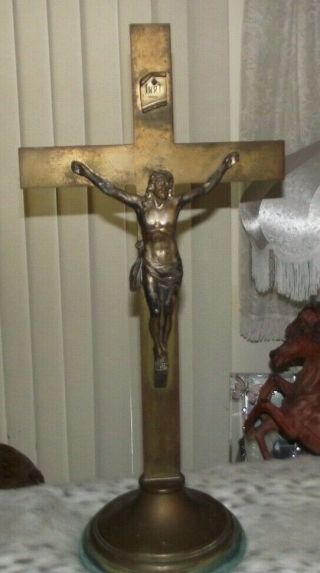 Antique Catholic Crucifix Home Altar Church Crucifix Vintage Gothic Cross 24.  5 "