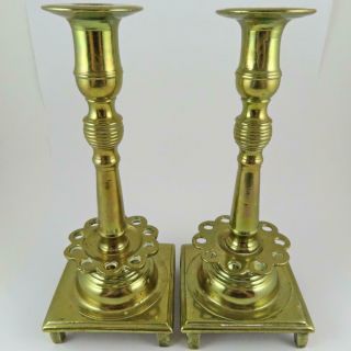 Antique 18th Century Russian Judaica Brass Columnar Sabbath Candlesticks