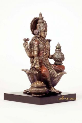 Bronze Lakshmi Statue With Wooden Base 8Inches Goddess Of Wealth Immortal Nectar 3