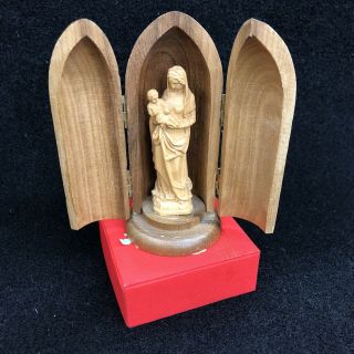 Vintage Anri Hand Carved Wooden Bullet Madonna Virgin Mary With Baby Figurine
