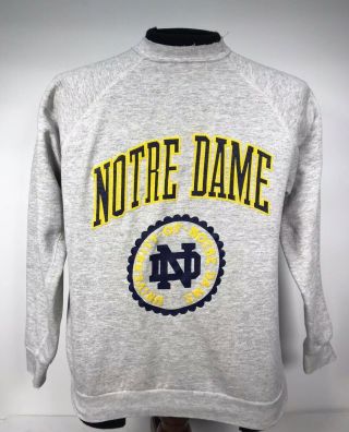 Vintage University Of Notre Dame Gray Mens Medium Sweatshirt Tultex Made In Usa