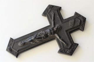 ⭐ Antique Religious Cross,  Crucifix,  Carved Ebony Wood 19th Century⭐