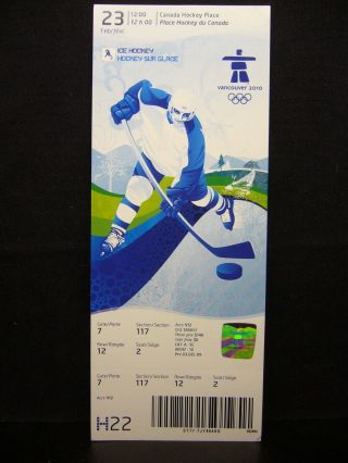 2010 Vancouver Olympic Games Ticket Ice Hockey - 23 Feb - Playoffs (s)
