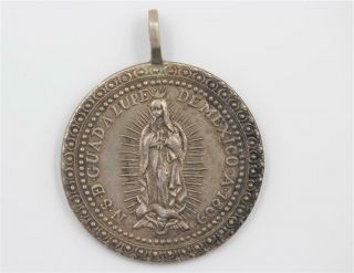 Large Vintage Our Lady Of Guadalupe Sterling Silver Large Medal Pendant Charm