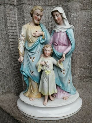 Antique France Porcelain Religious Holy Family Joseph Jesus Mary Statue Figure