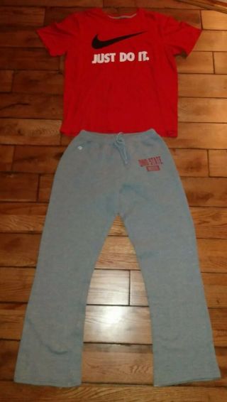 Nike Just Do It Red Large T Shirt With Ohio State Buckeye Medium Sweat Pants
