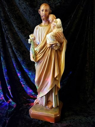 Vintage Saint Joseph Infant Jesus Chalkware Religious Catholic Statue 20 5/8 In