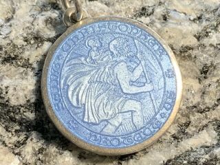 Vintage Sterling & Pale Blue Enamel Saint Christopher Religious Medal Charm Drop