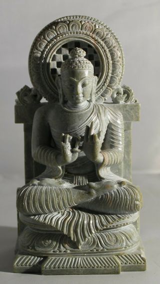 Vintage Chinese Hand Carved Soapstone Figure Of Buddha Meditating