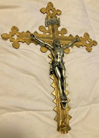 Stunning Rare Antique Gothic Catholic Church Altar Processional Crucifix Top