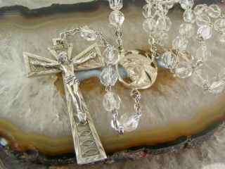 Chapel Sterling Silver Rosary Crucifix Faceted Crystal Beads Catholic Prayer