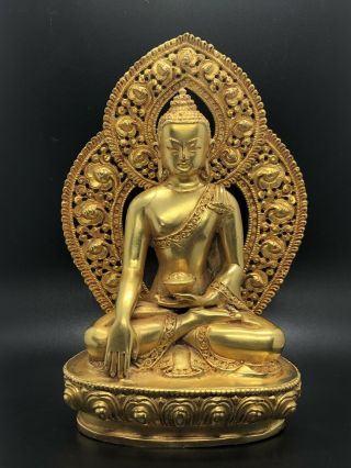 24k Gold Plated On Copper Meditation Statue Of Shakyamuni Buddha,  Size:5”