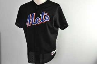 Majestic Cool Base Mlb Mets Jersey Size Large Men Made In Usa Polyester Black