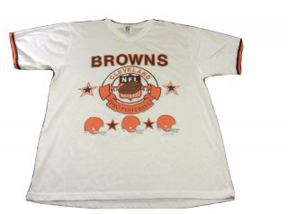 Vintage 80s Cleveland Browns V Neck T Shirt Mens Xl Nfl Football Logo 7 White