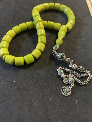 Natural Green Amber Faturan Misbaha Tesbih Rosary Prayer Beads Islamic Kehribar