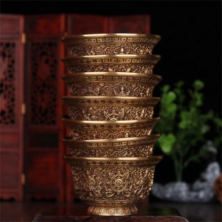 Tibet Buddhist Mikky Copper Offering Water Bowl Cup Divine Focus Ritual 7xpcs