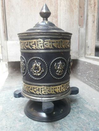 Desk Tibetan Prayer Wheel 12 " - Om Mani Padme Hum 8 Auspicious Handmade Nepal