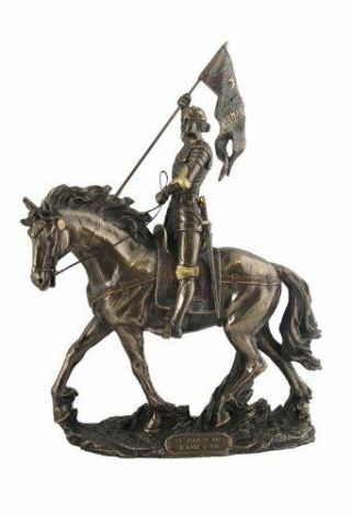 11 Inch Joan Of Arc On Horse W/ Flag Catholic Saint Statue Figurine France