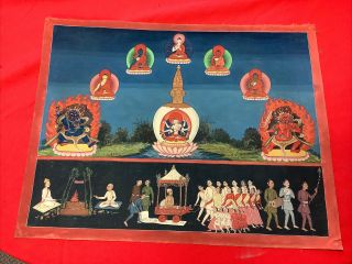 Vtg Thangka Vijaya Stupa Long Life Meditation Tibetan Buddhist Art 19x15