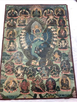 Vtg Thangka Heruka Heyvajra Tantra Yab - Yum Tibetan Buddhist Art 24x17