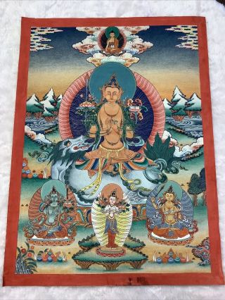 Vtg Thangka Protector Tibetan Buddhist Art Enlightenment 23”x17”