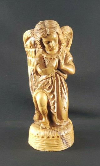 Praying Kneeling Angel Hand Carved From Olive Wood - From Holy Lands 7.  5 Inches