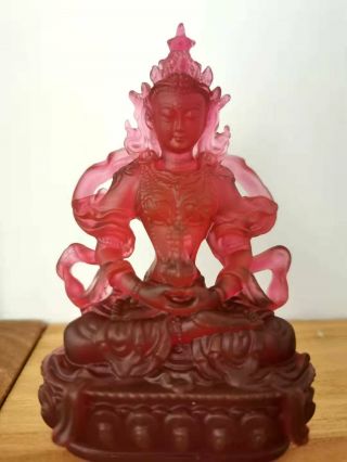 Red Color Amitayus Buddha Art Glass Crystal Sculpture Statue