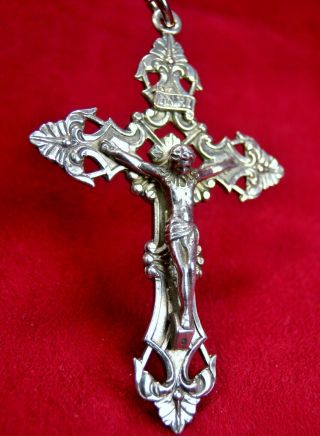 Catholic Bishops Big Vintage Sterling Silver Baroque Style Rosary Cross Crucifix