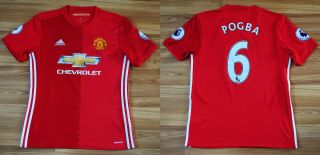 6 Pogba Manchester United 2016/17 Home Football Shirt Jersey Adidas Size Xl Red