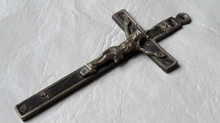Antique Metal Wood Cross Crucifix Pendant Jesus